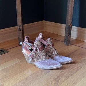 Free People Pink Glitter Heeled Boots